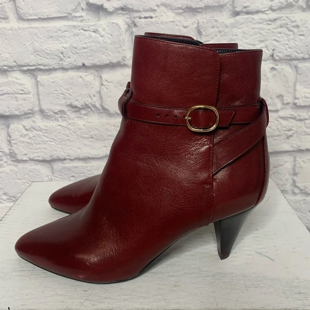 Celine Jodhpur Burgundy Leather Triangle Heel Ankle Booties